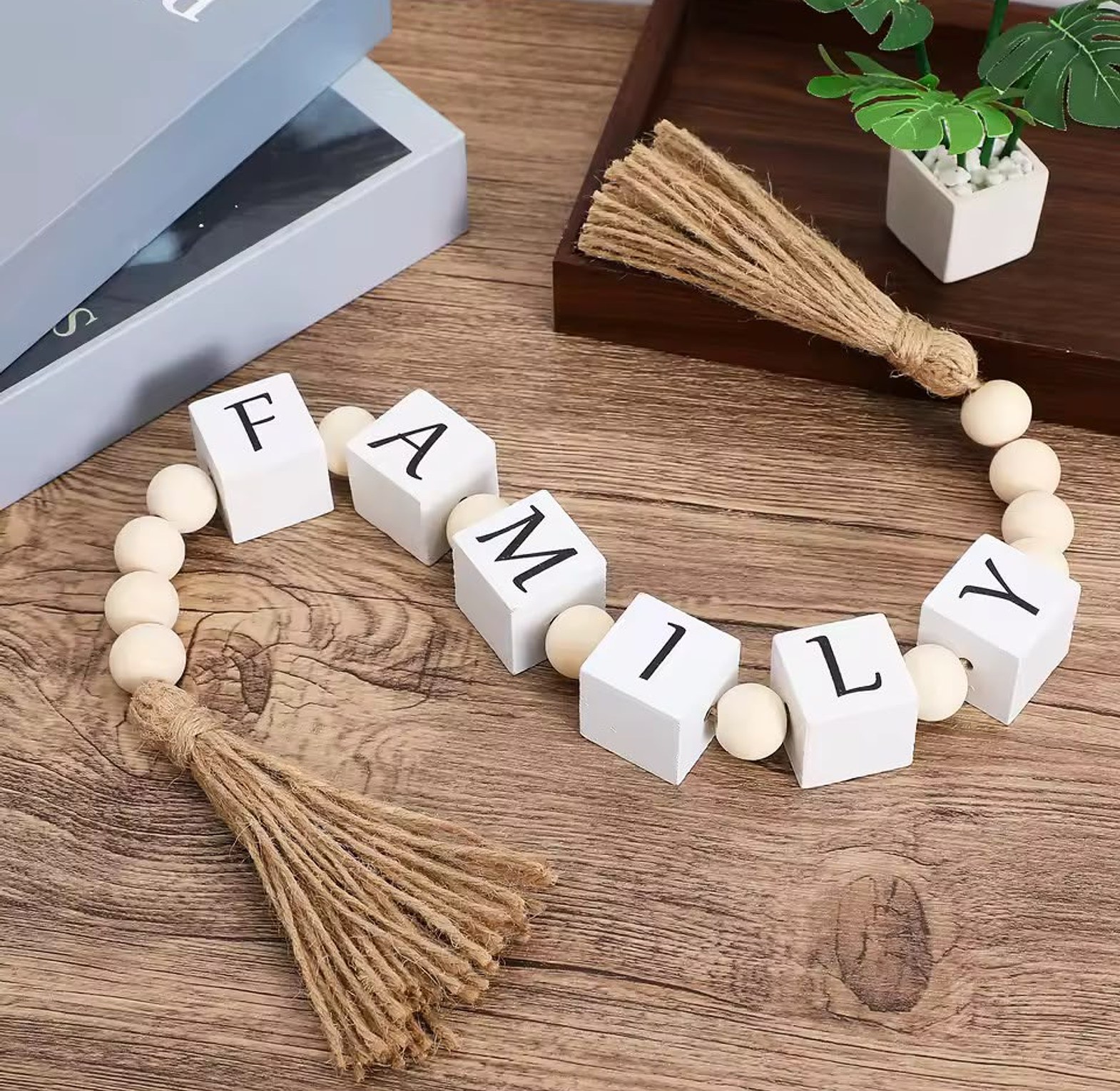 Decorative Wooden Bead Garland with Tassel image