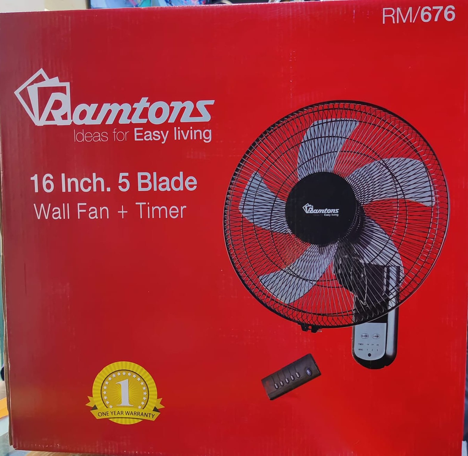 RM/676 Ramtons 16 Inches Wall Fan 5 Blades with Remote image