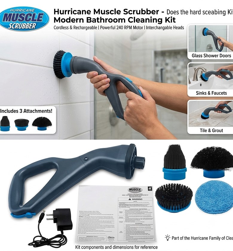 Hurricane Muscle Scrubber Cordless Electric Cleaning Brush for Bathroom Tiles & Kitchen Grease image
