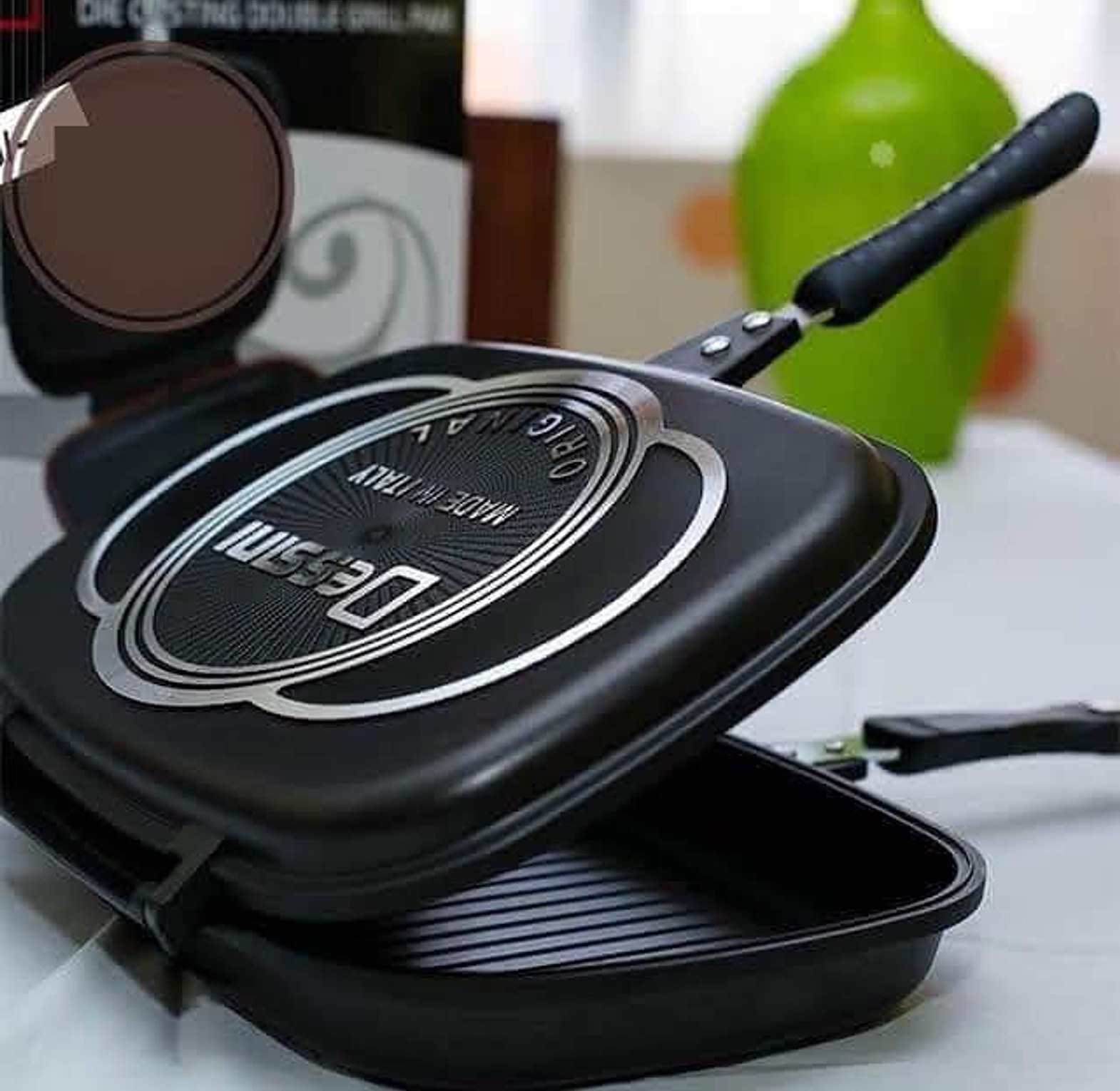 Dessini Two-Sided Double Grill Non-stick Pressure Pan 40 Cm. ENJOY WELL COOKED NYAMA CHOMA AT THE CONFORT OF YOUR HOME HIGHLY RECOMMENDED image