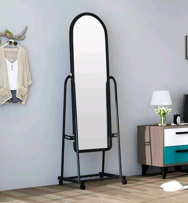 Black Full Length Dressing Mirror with Wheels and shoes Rack image