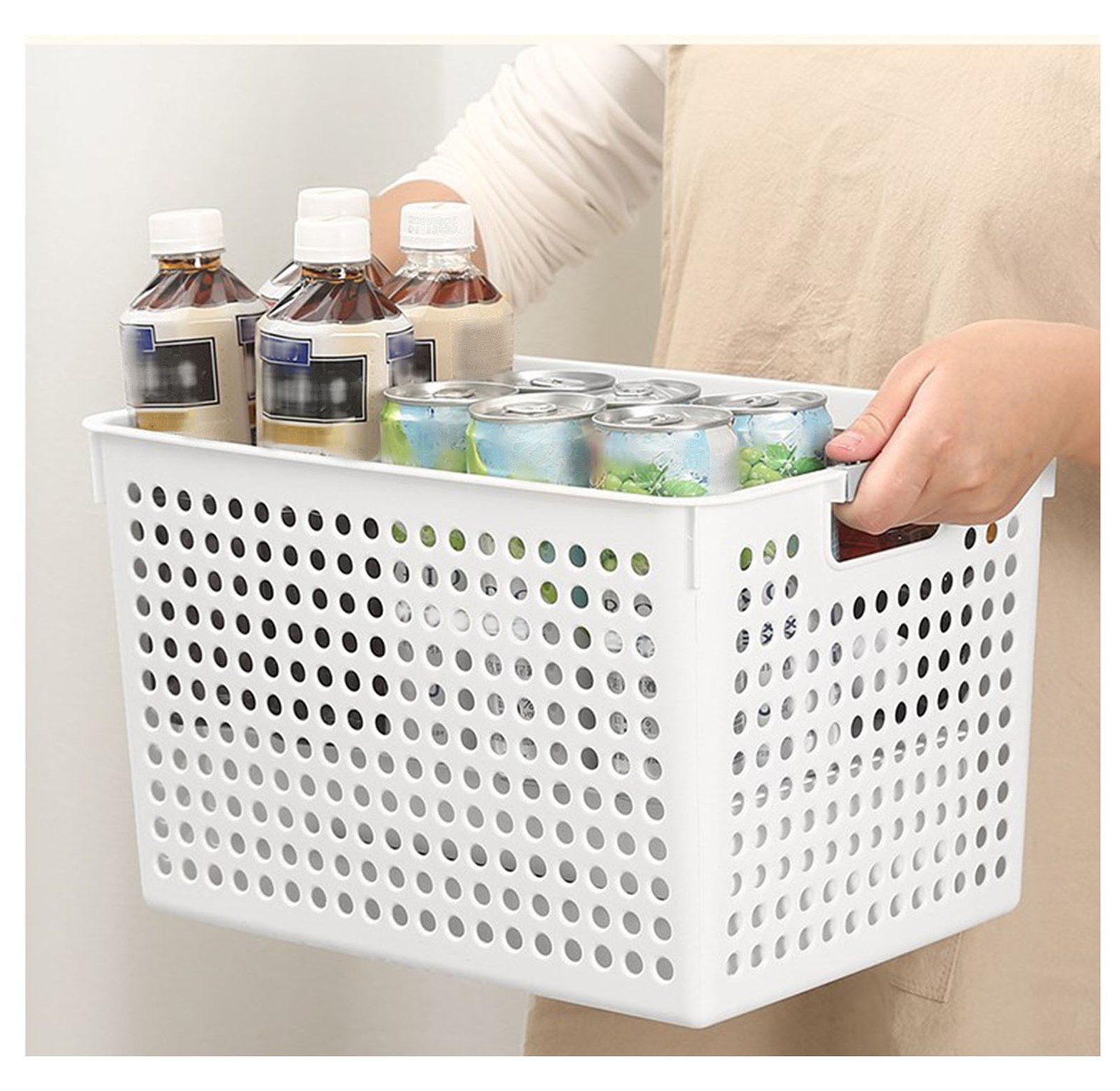 Plastic Storage Baskets Multi-Purpose Wardrobe Kitchen Bathroom Organizer Bins - White (30.5x21.5x17.5cm) image