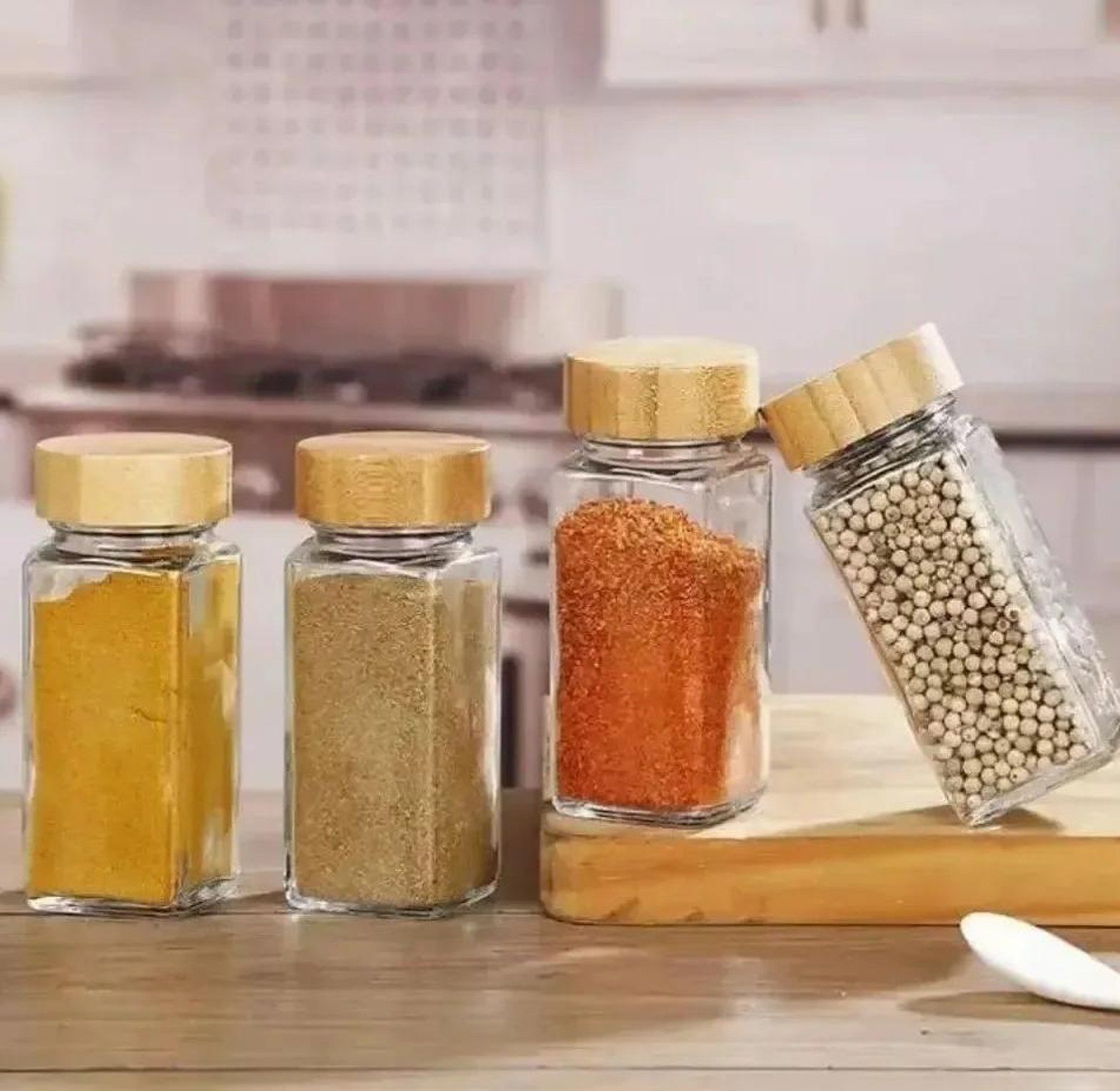 Glass storage spice 24 jars with bamboo lid image