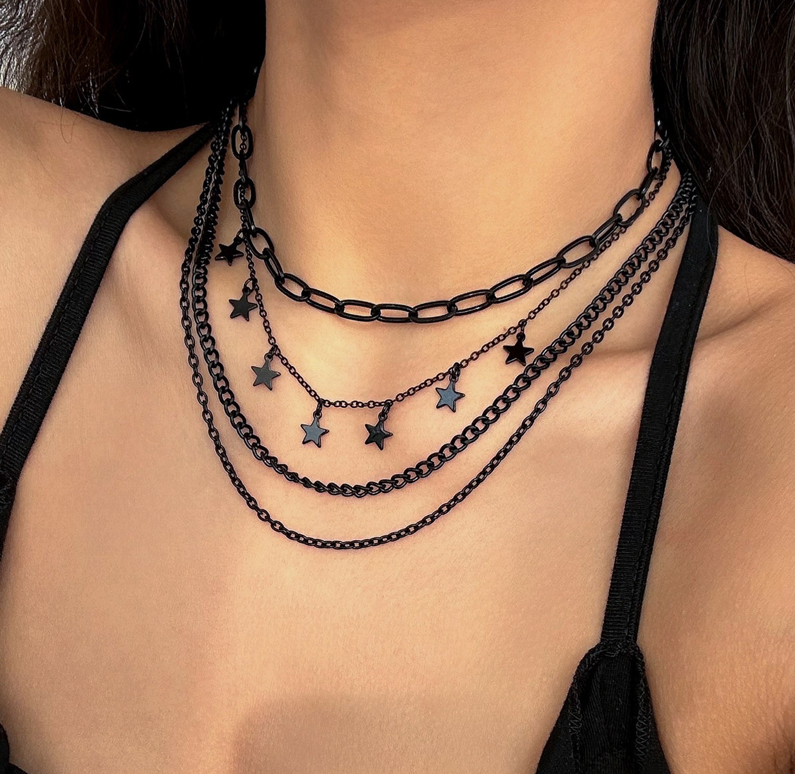 Black star layered chain image