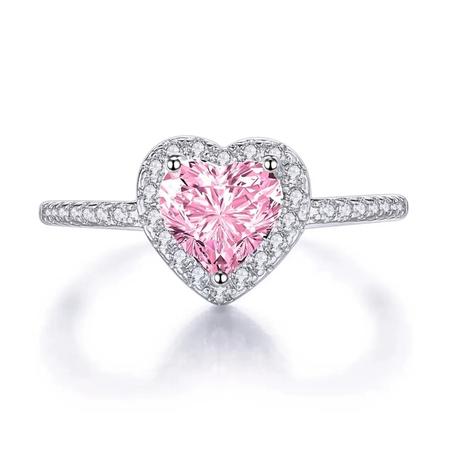 Pink Heart Romantic Engagement Proposal Promise Sterling Silver Ring image