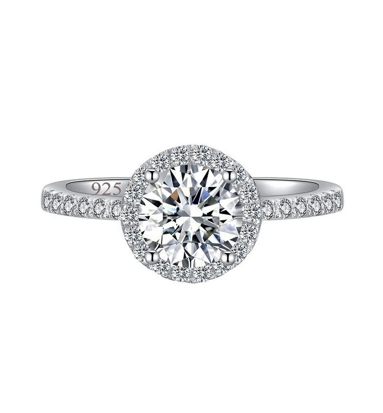 Luxury Round-cut sparkling S925 sterling silver cubic zirconia engagement/proposal/promise ring.  image