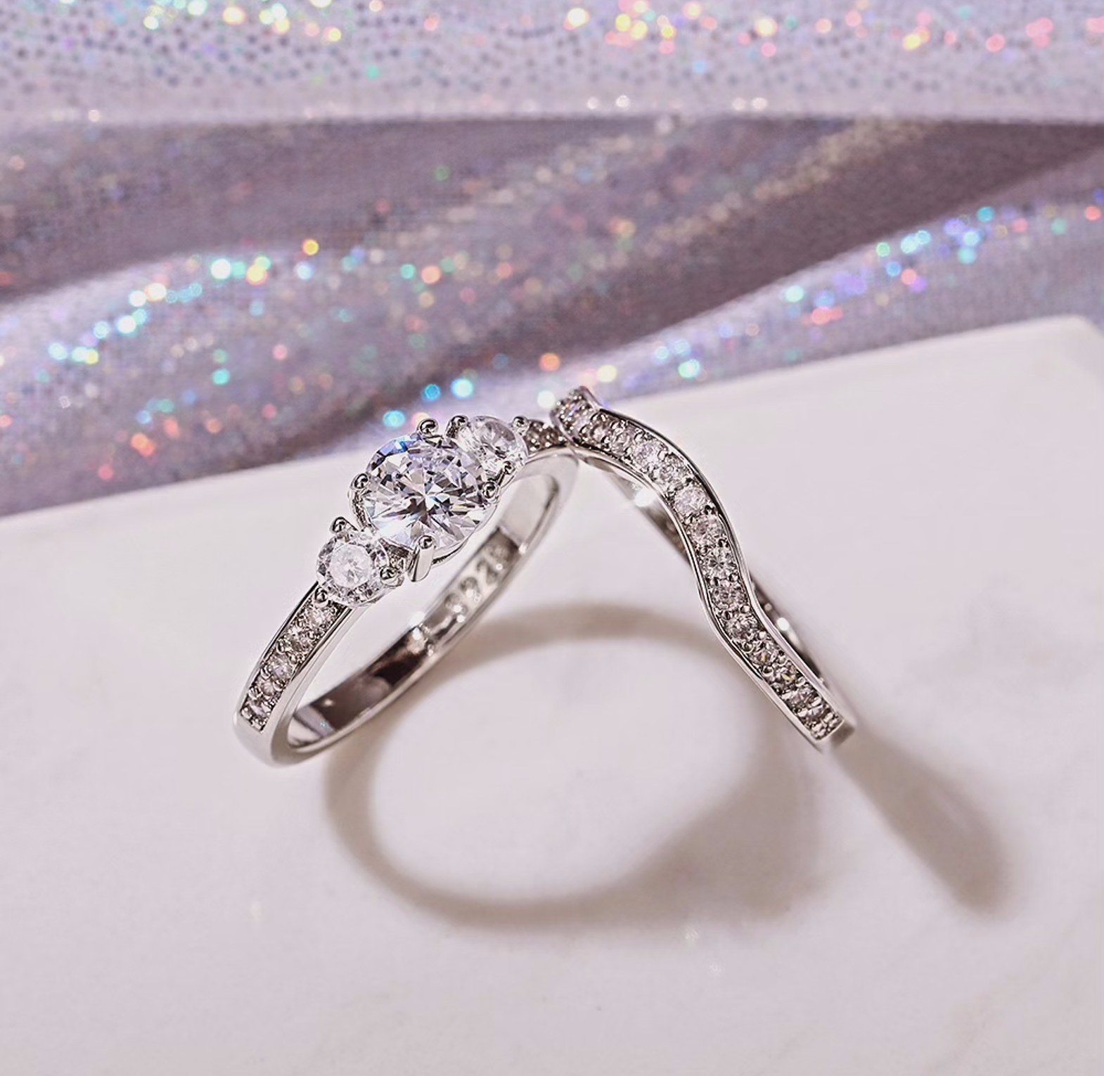 Double Stackable cubic zirconia ring set image