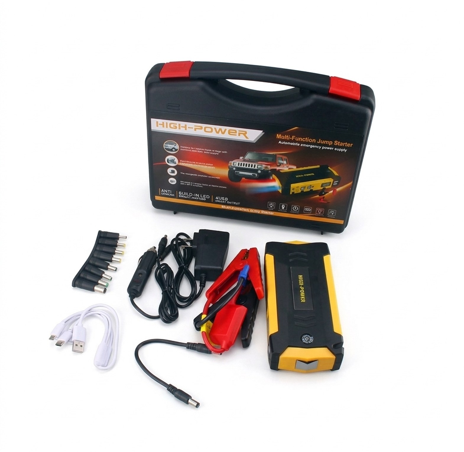 High-Power Multi-Function Car Jump Starter and Portable Air Compressor Kit with 4 USB Power Bank for Emergency Roadside Assistance image