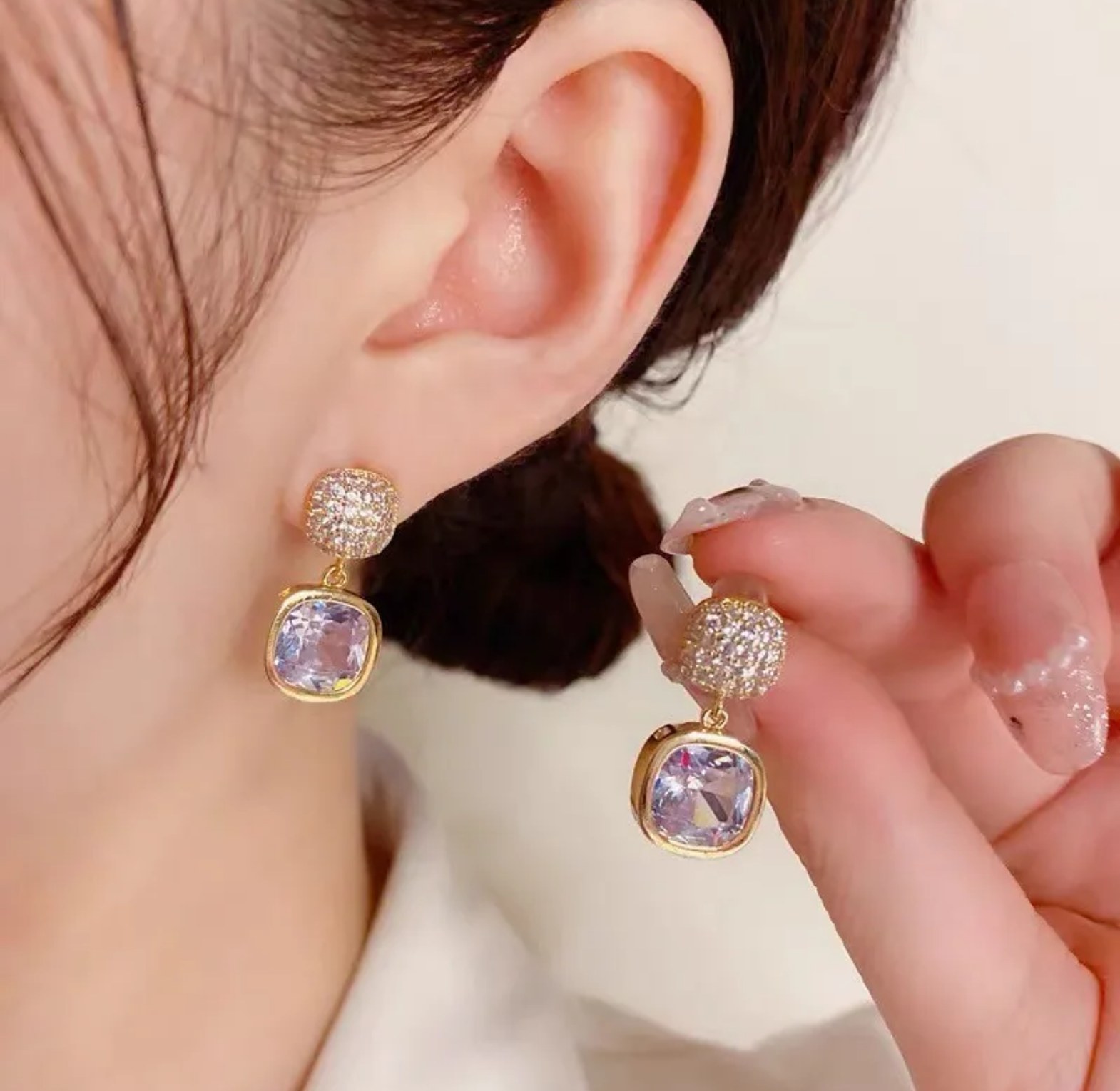 Crystal drop dainty earrings  image