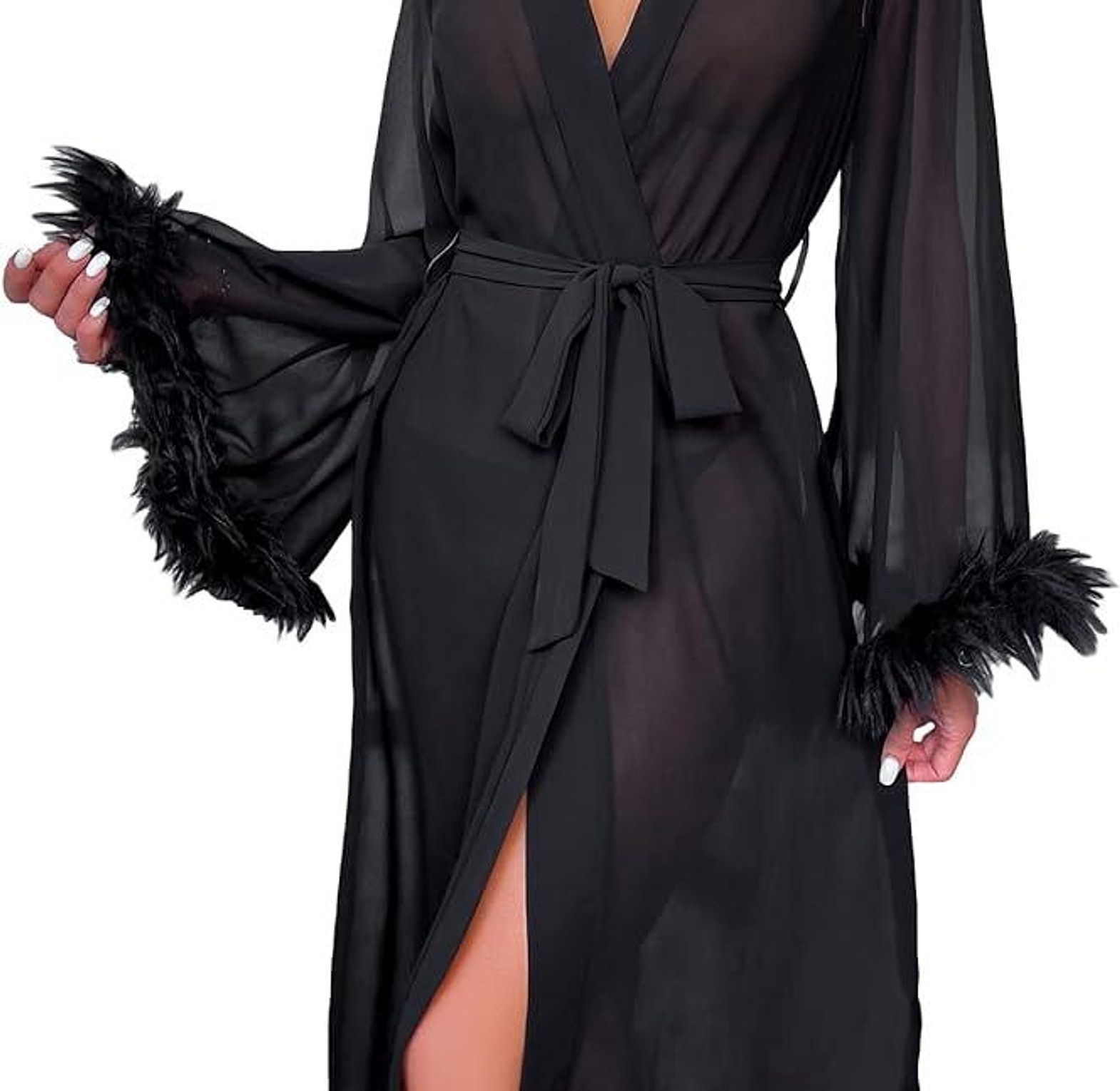 3043 Sheer Robe with Fur Details image
