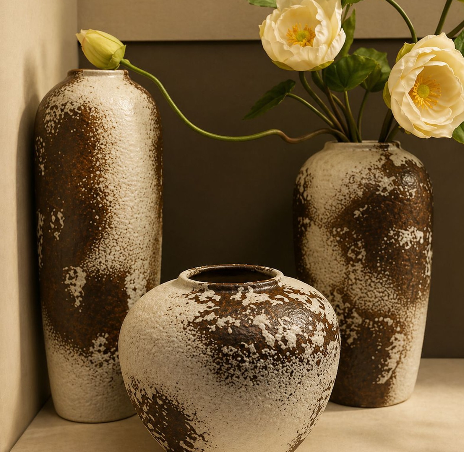 Rustic Brown Textured Vase Set (3pcs) image