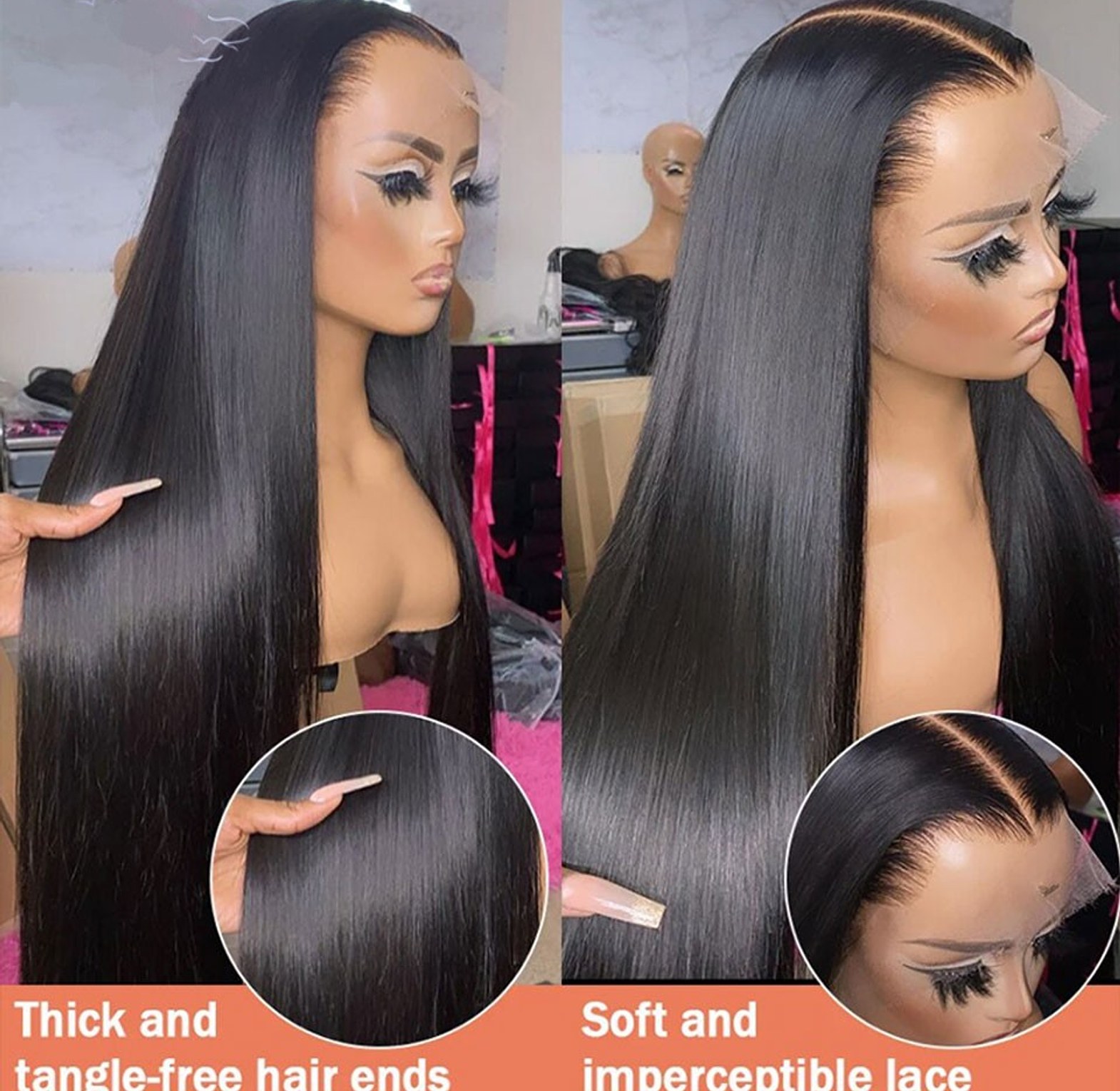 Bone Straight Natural Black Brazilian Human Hair Wig  image