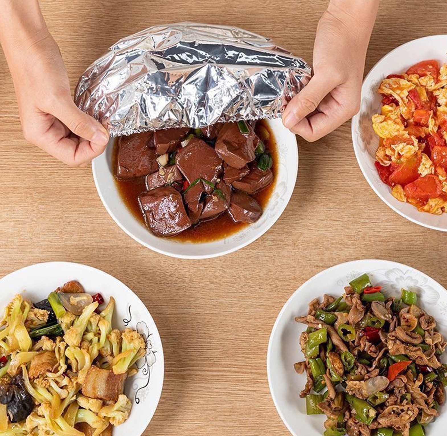 10Pcs Reusable Elastic Aluminum Foil Food Covers Stretch Thermal Insulation Bowl Lids for Leftovers & Meal Prep image