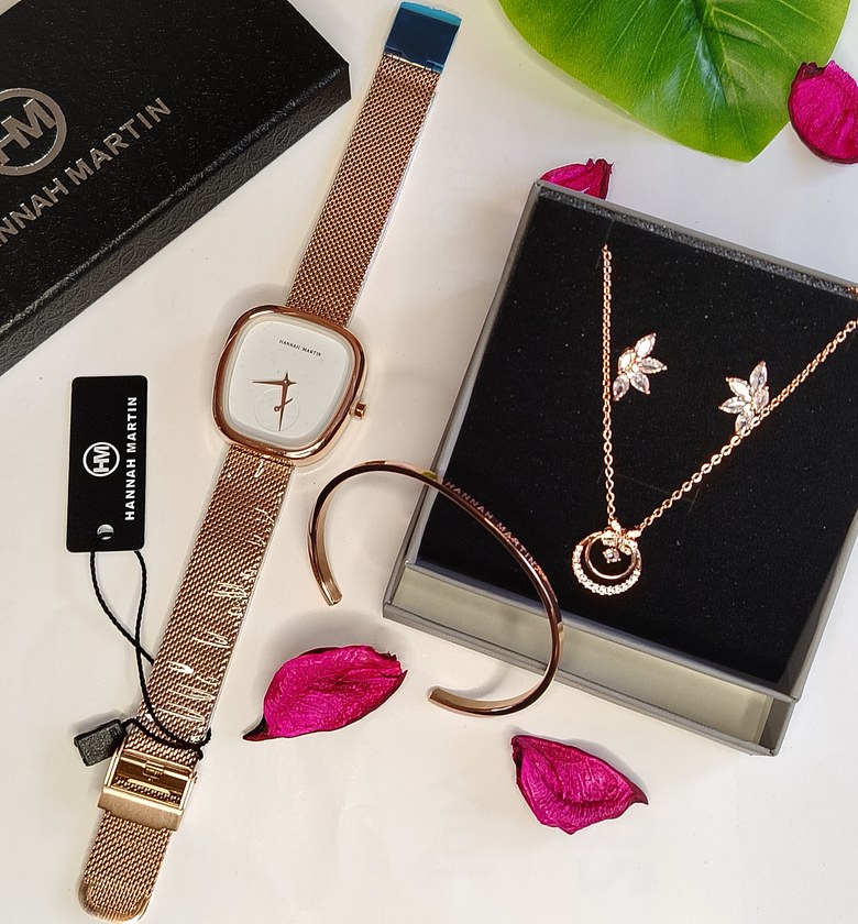 Rose gold watch and jewelry set image