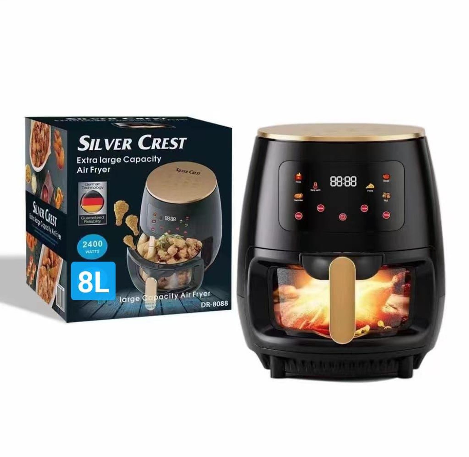 Airfryers. Silver Crest 8 Litres Non Stick Air-fryer Electric Hot Oven Oil-less Cooker Baking image