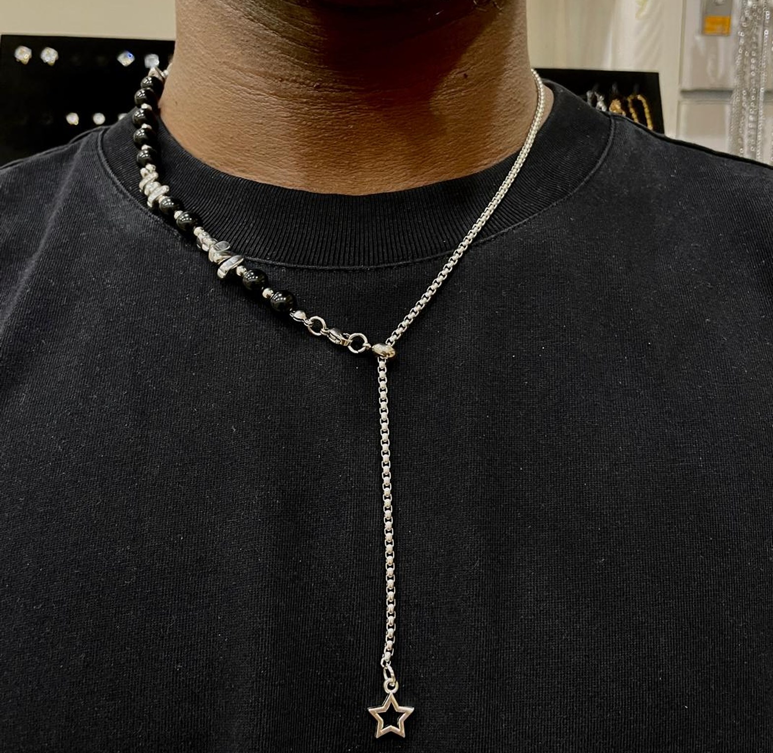 Stellar Onyx & Silver Cascade Necklace image