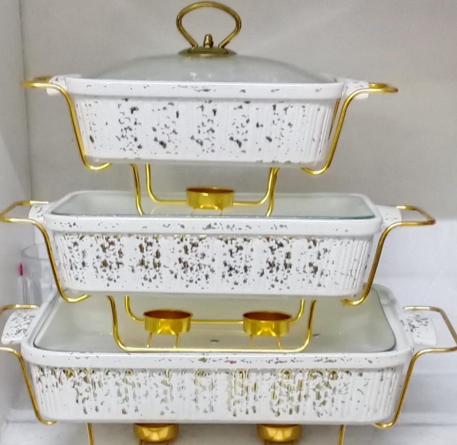 3 Pcs Stylish Serving/Chaffing Dishes With Burner And Lids image