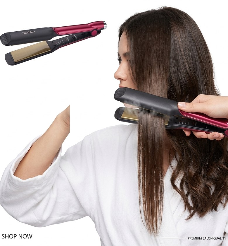 Professional Hair Straightener RE-2081 Ceramic Flat Iron with Temperature Control for Salon-Quality Styling image