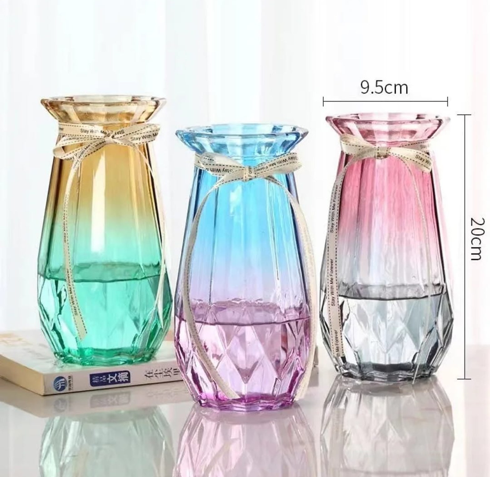 Nordic Style Geometric Glass Flower Vase with Gradient Finish image