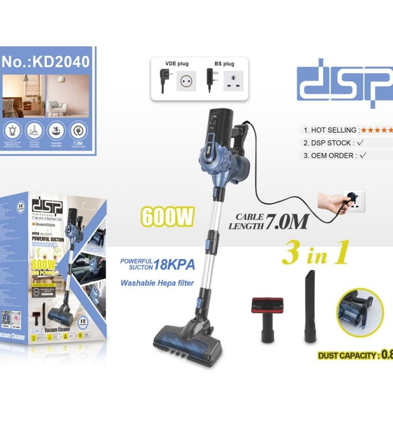 DSP 3-in-1 corded vacuum cleaner – 600W, featuring a smart design with LED lighting to reveal even the finest dust in dark corners. image