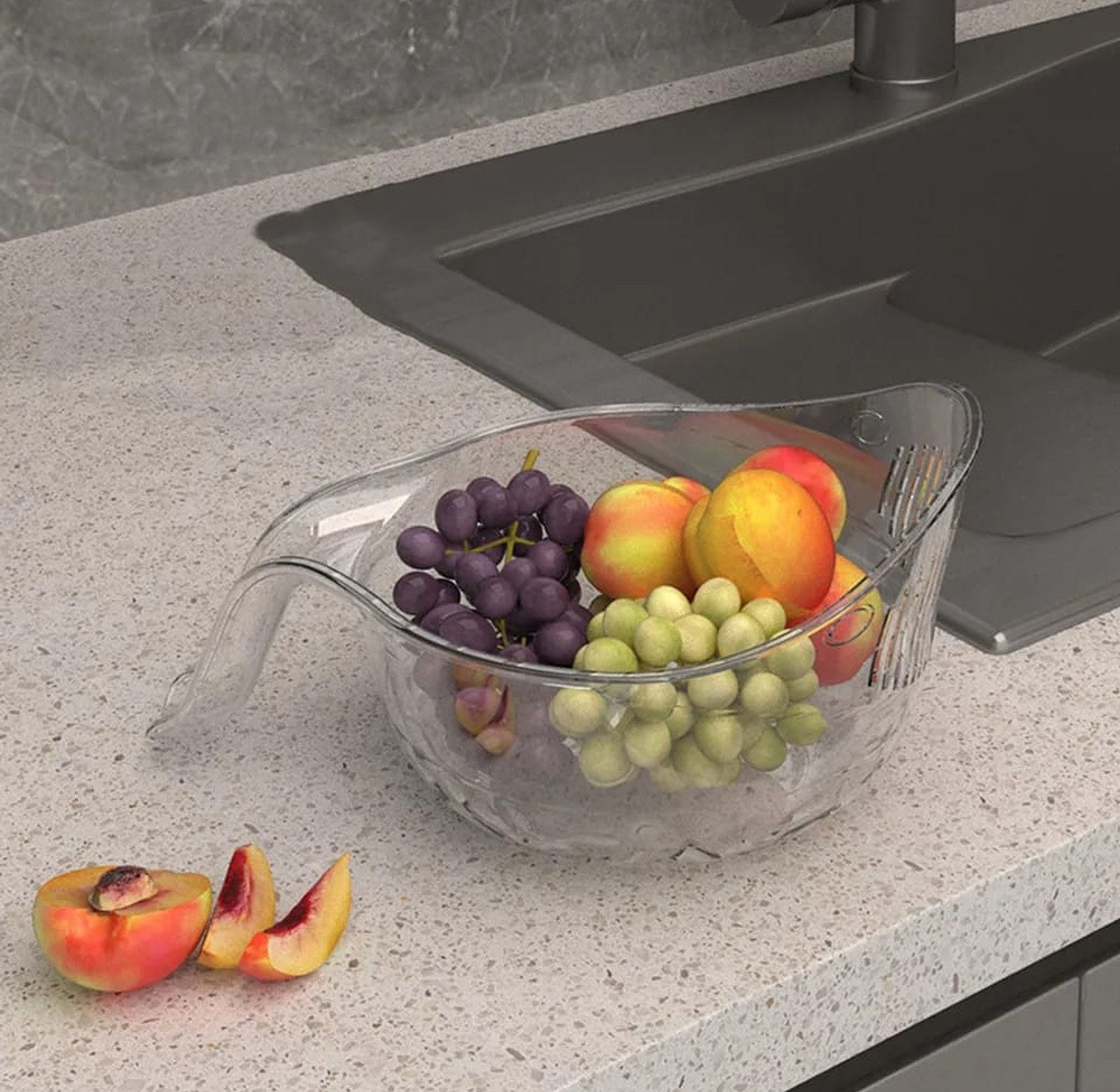 Acrylic Multi Functional Drain New Fruit Cleaning Bowl  image