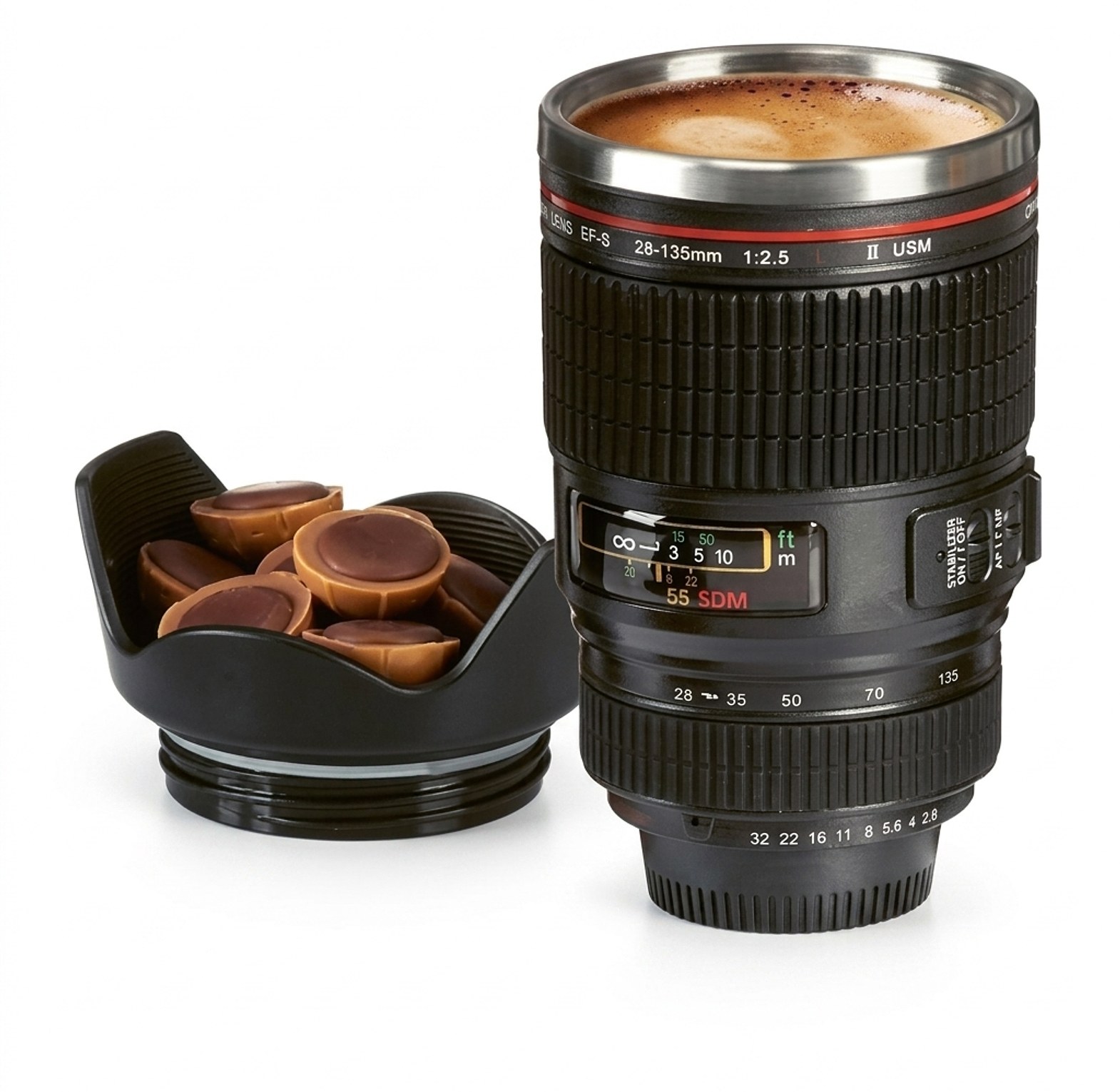 Camera Lens Mug 400ml Stainless Steel Insulated Travel Thermos Cup for Coffee & Tea – Unique Photographer Gift  image