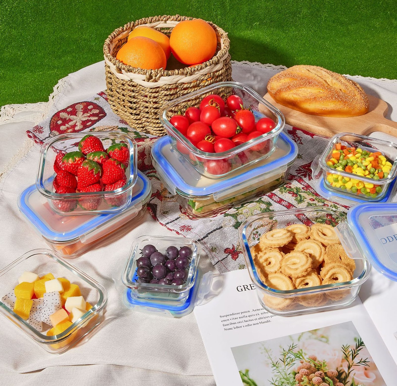 8-Piece Rectangular Borosilicate Glass Lunch Box Set image