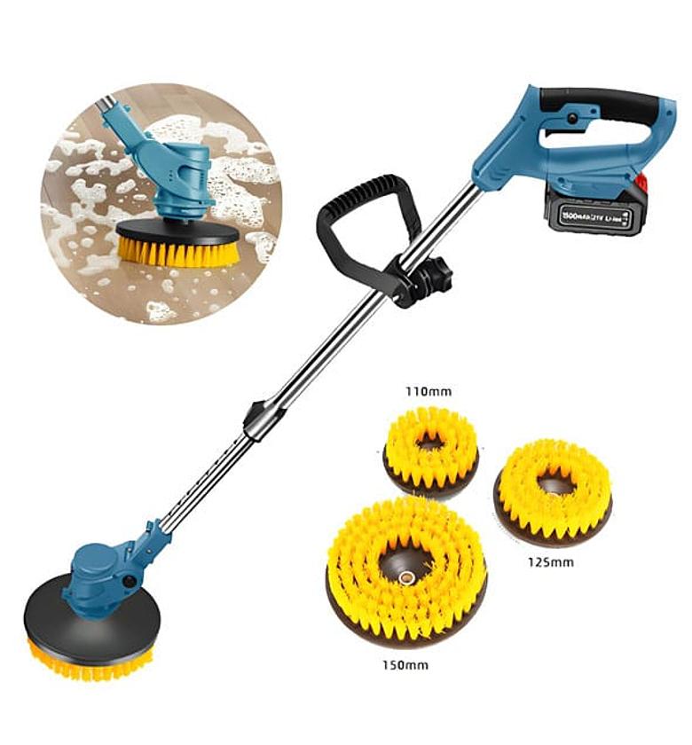 21V Cordless Electric Spin Scrubber Rechargeable Floor Tile Cleaning Brush With 120cm Extendable Handle & 3 Brush Heads image