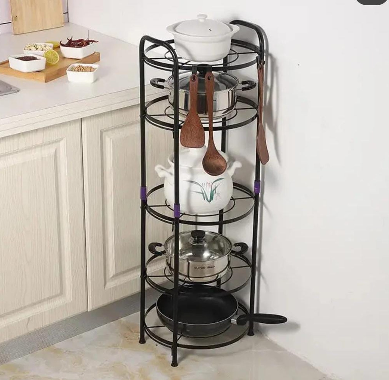 Premium mettalic 5 tier pot rack holder image