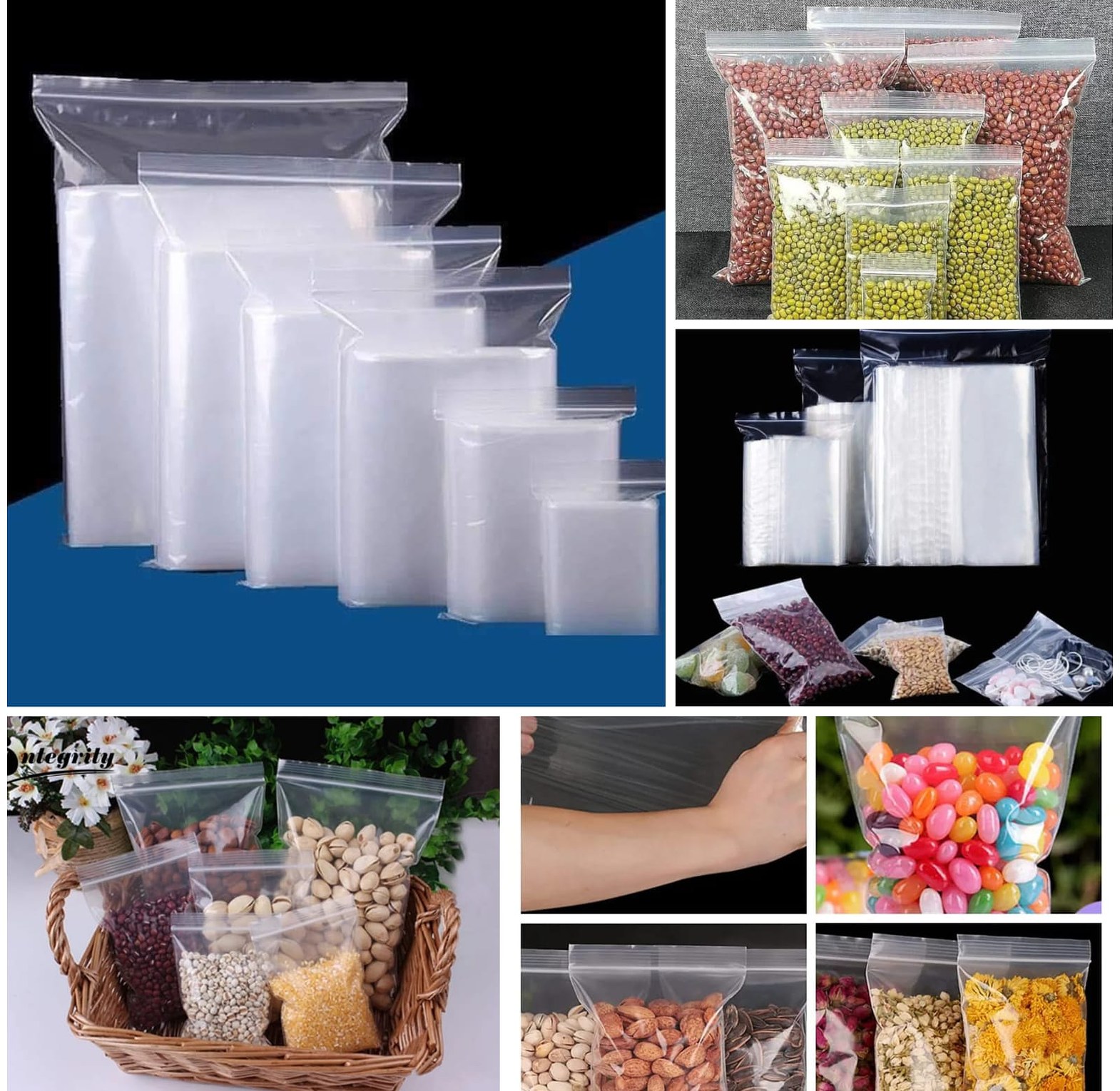 100pc Zip Lock Storage Bags, Zip Seal Bags, Heavy Duty Resealable Clear Ziploc Packaging Bags for Food and Jewelry Storage - Premium Quality Airtight Polythene Bags image
