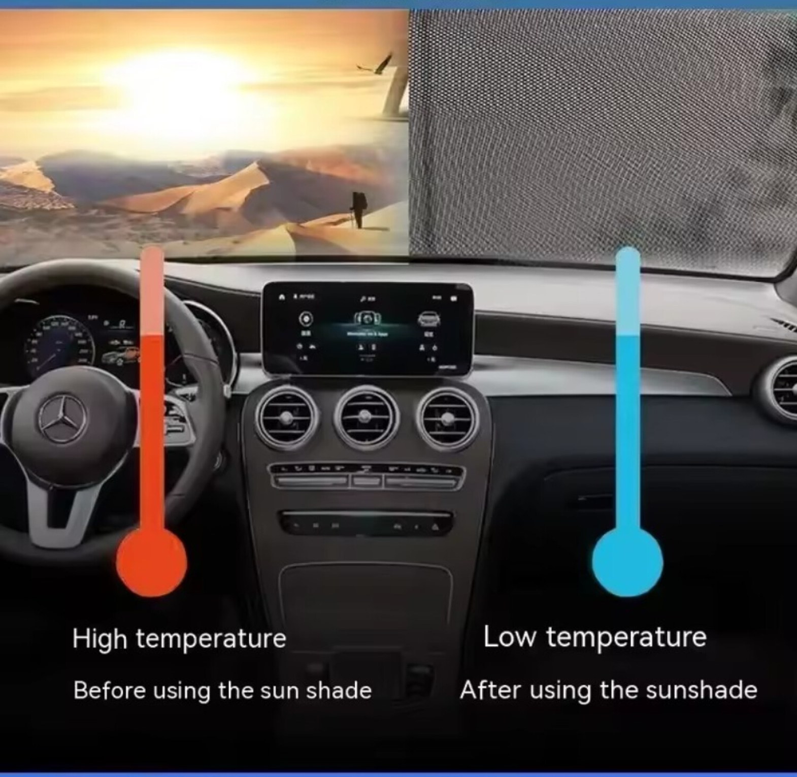 Retractable Window Sun Shade and Roller Blinds with Suction Cups (50x125cm) - Drill-Free UV Heat Blocker for Car, Home & Office image