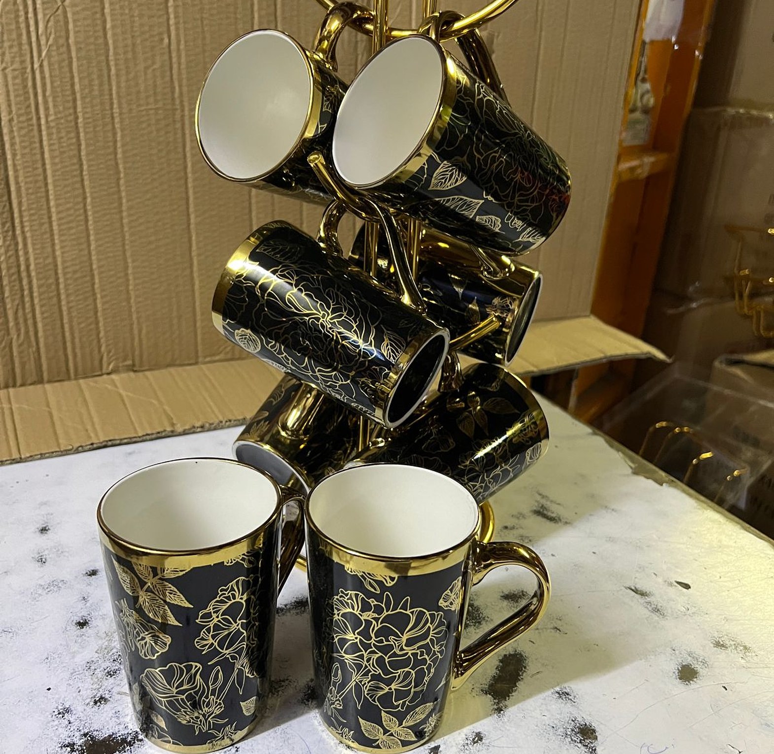 TEACUPS. Ceramics Classy cups with golden deco. Set of 6 pcs image