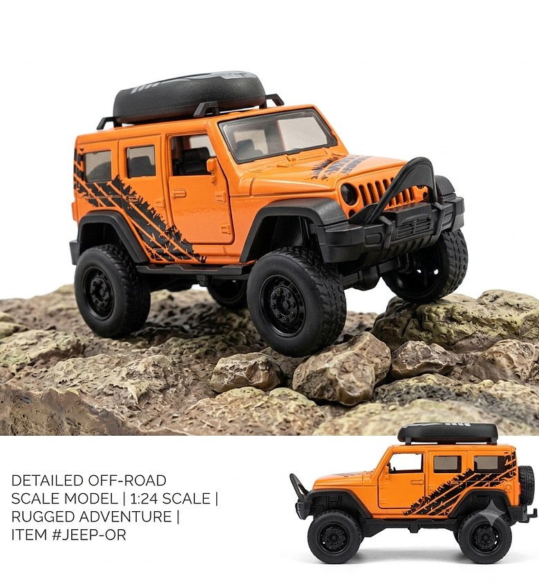 Diecast Jeep Wrangler Off-Road Toy Car Model - Heavy Duty Metallic Body - Best Gift for Boys & Collectors image