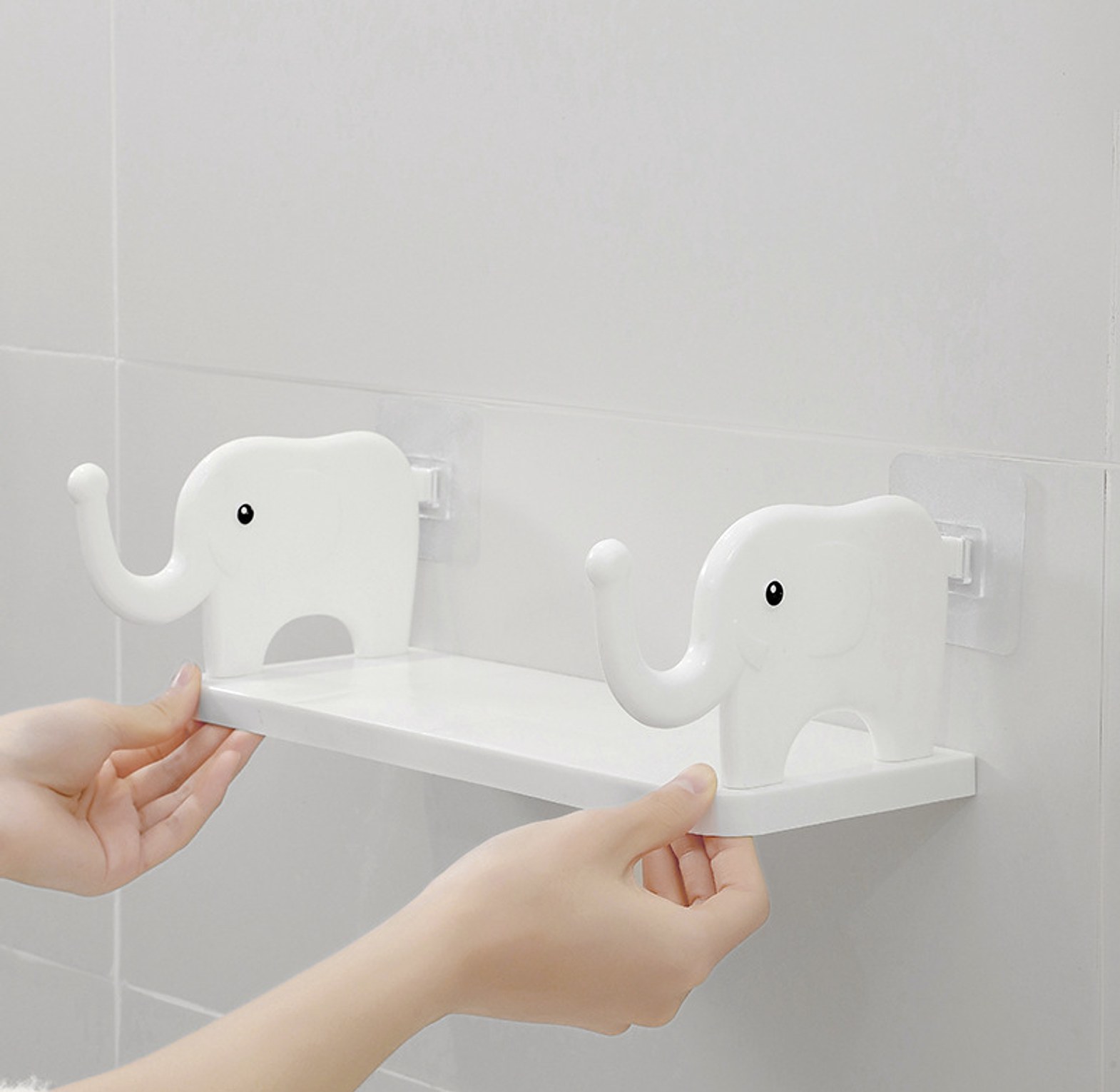 Elephant Adhesive Wall Shelf Floating Organizer Rack No Drill Damage Free Storage Organizer Holder for Kitchen Bathroom Bedroom image