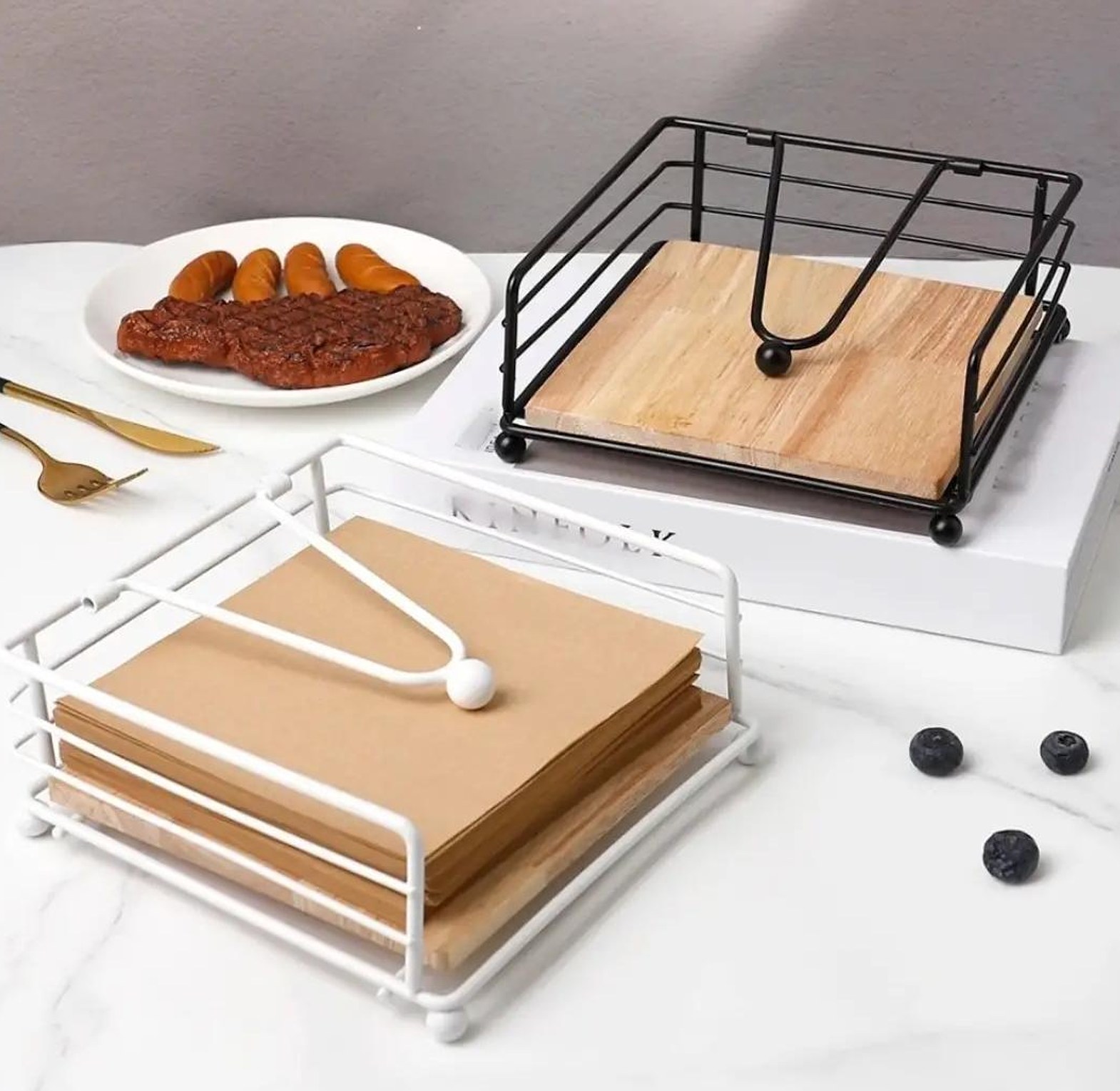 Luxury Metallic Serviette Holder,with bamboo Place On image