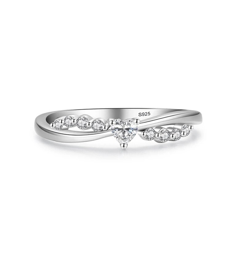 Double Layer Cross Classy Heart Shape Stone S925 Sterling Silver Engagement/ Proposal/Promise Ring  image