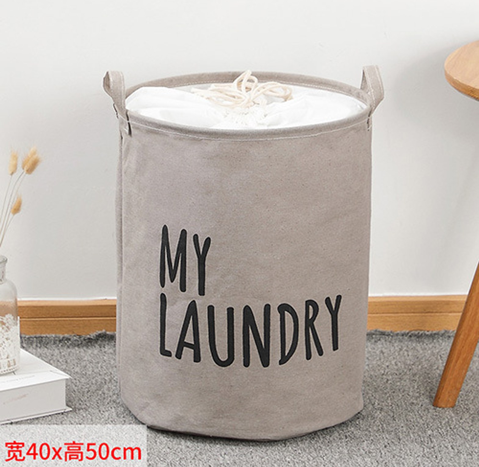 Foldable Canvas Laundry Basket Organizer with Drawstring Closure & Handles – Heavy Duty Home Storage Bucket image