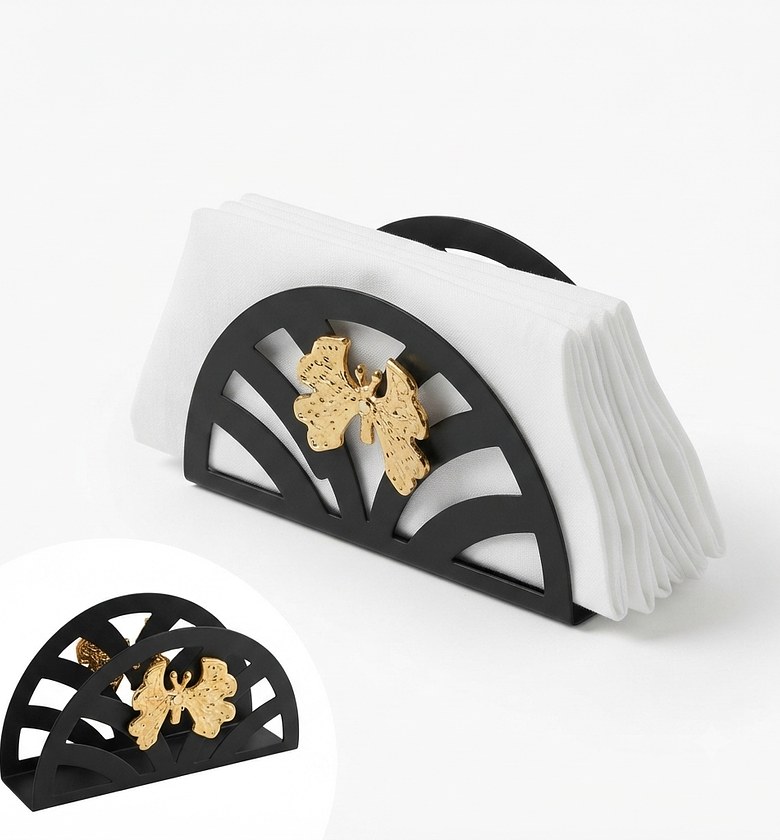 Black & Gold Napkin Holder, Modern Metal Table Organizer for Dining Rooms image