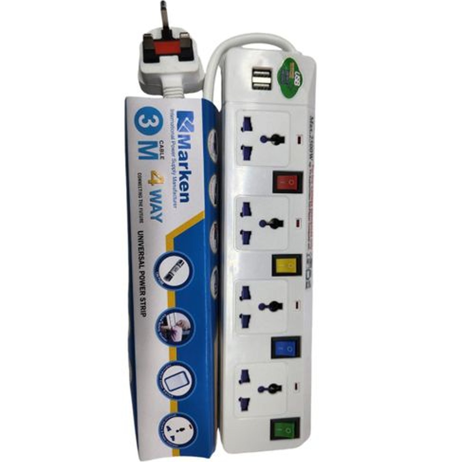 Marken 4-Way Extension with 2 USB Ports & 3M Cable – Safe & Convenient Power Solution image