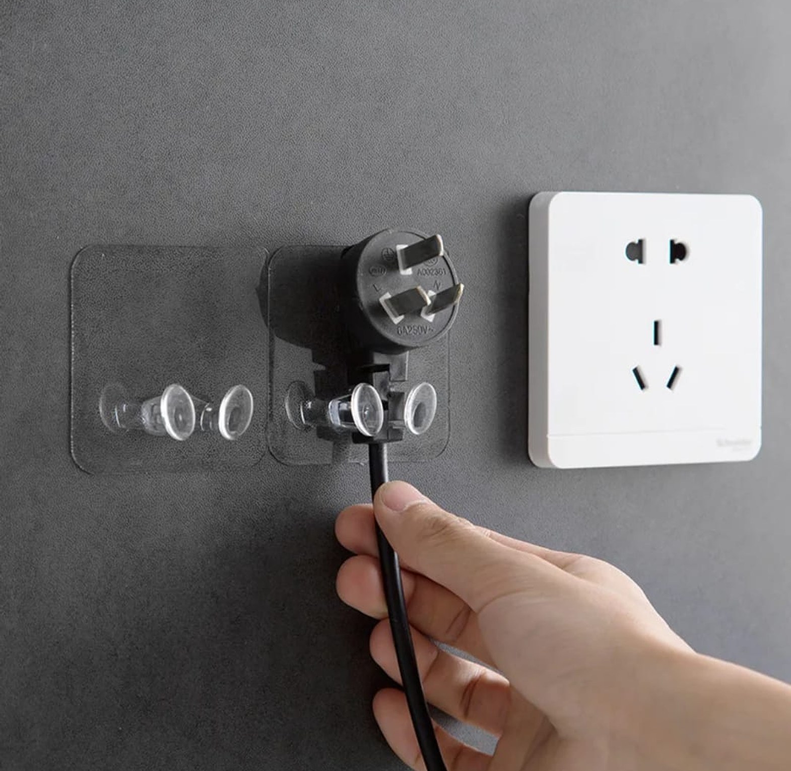 10Pcs Self Adhesive Wall Hooks and Phone Charging Stand transparent Plug Holder Cable Organizer Pack for Damage Free Home Storage image