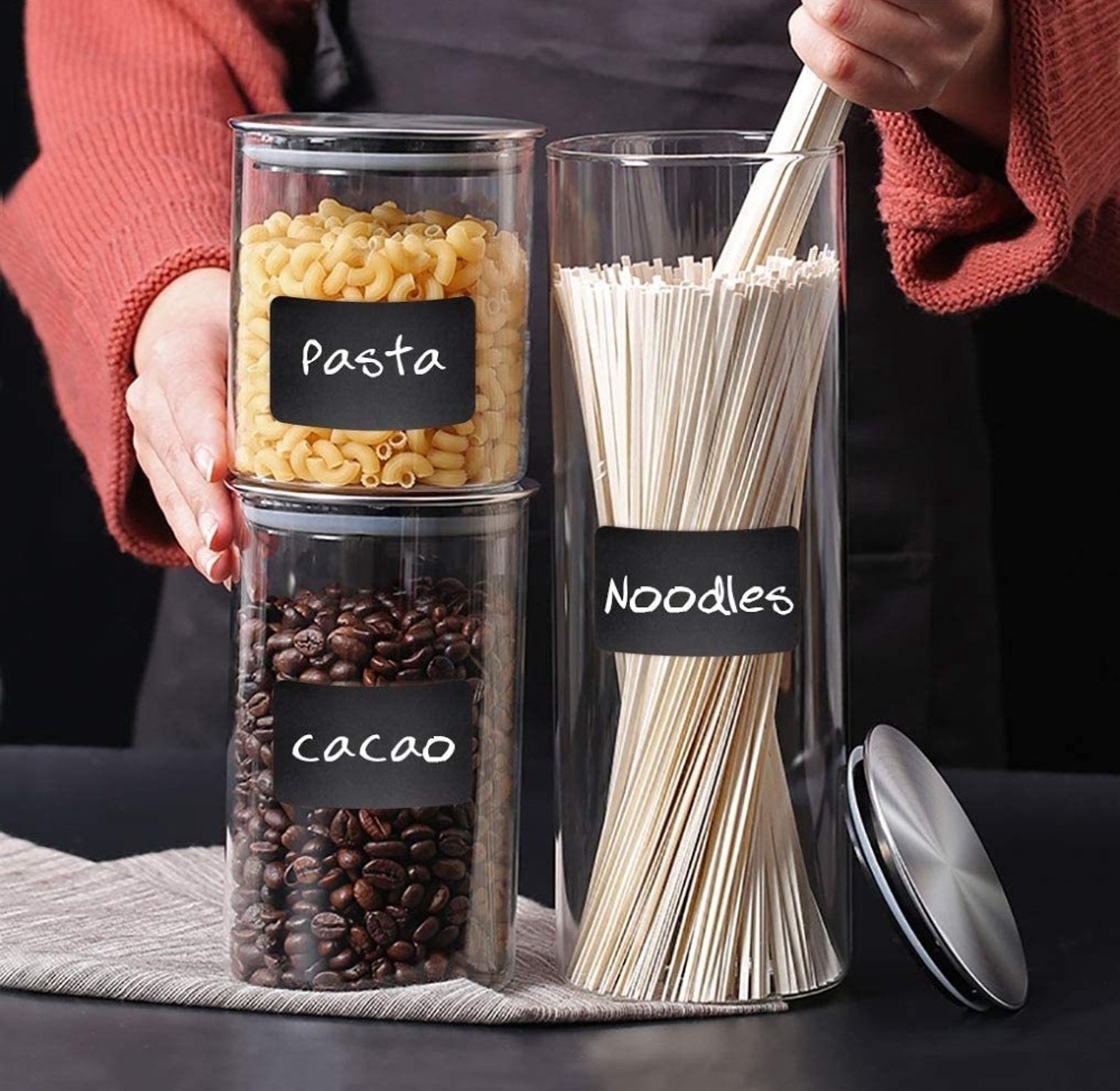Waterproof Chalkboard Labels Sticker Roll 120Pcs with Liquid Chalk Pen for Kitchen Jar and Pantry Storage Organization image