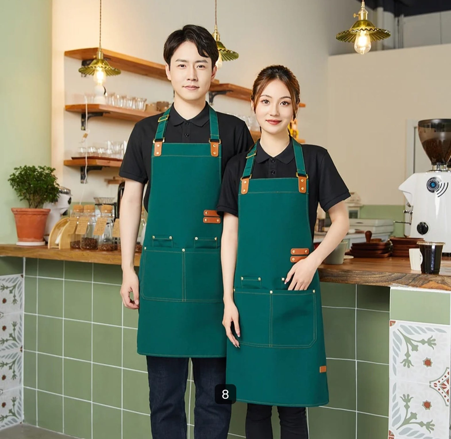 Premium Upscale Apron with Adjustable Leather Straps & Utility Pockets image