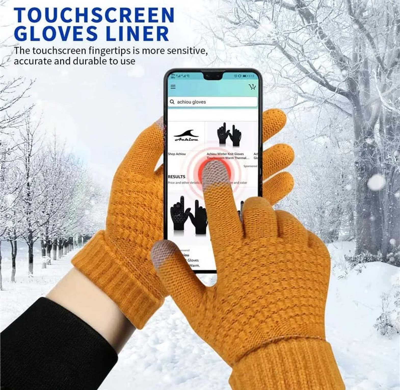 Warm winter touch screen gloves for men and women with full finger wool knit image