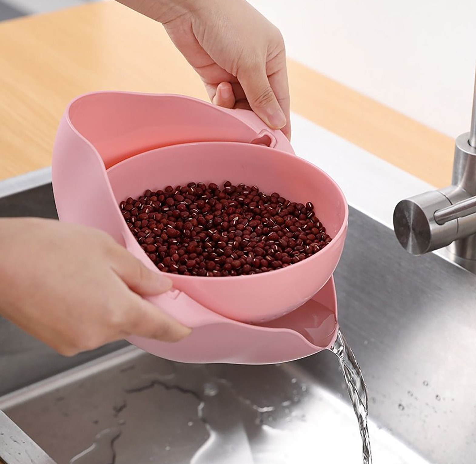 2in1 Vegetable Basin Wash Rice Sieve Fruit Bowl Fruit Basket image