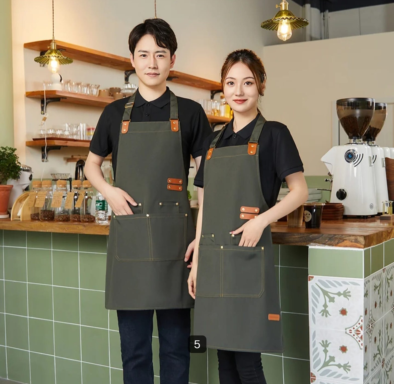 Premium Upscale Apron with Adjustable Leather Straps & Utility Pockets image