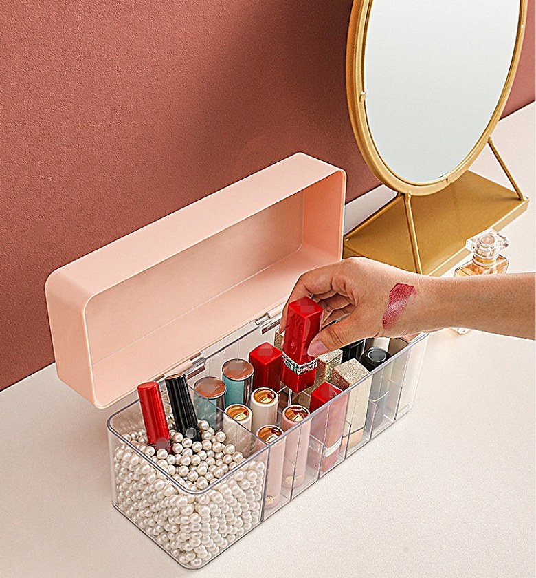 Elegant Dustproof Lipstick Organizer Box with Lid Stylish Vanity Storage image