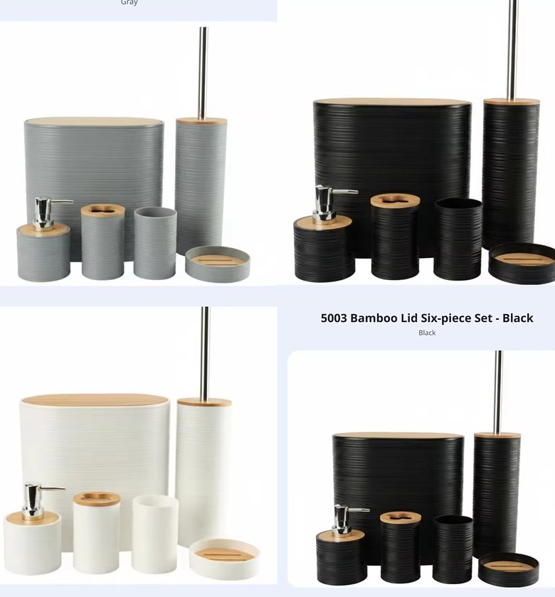 Premium 8-Piece Bathroom Accessory Set, Bamboo & Minimalist Design, Modern Home Decor image