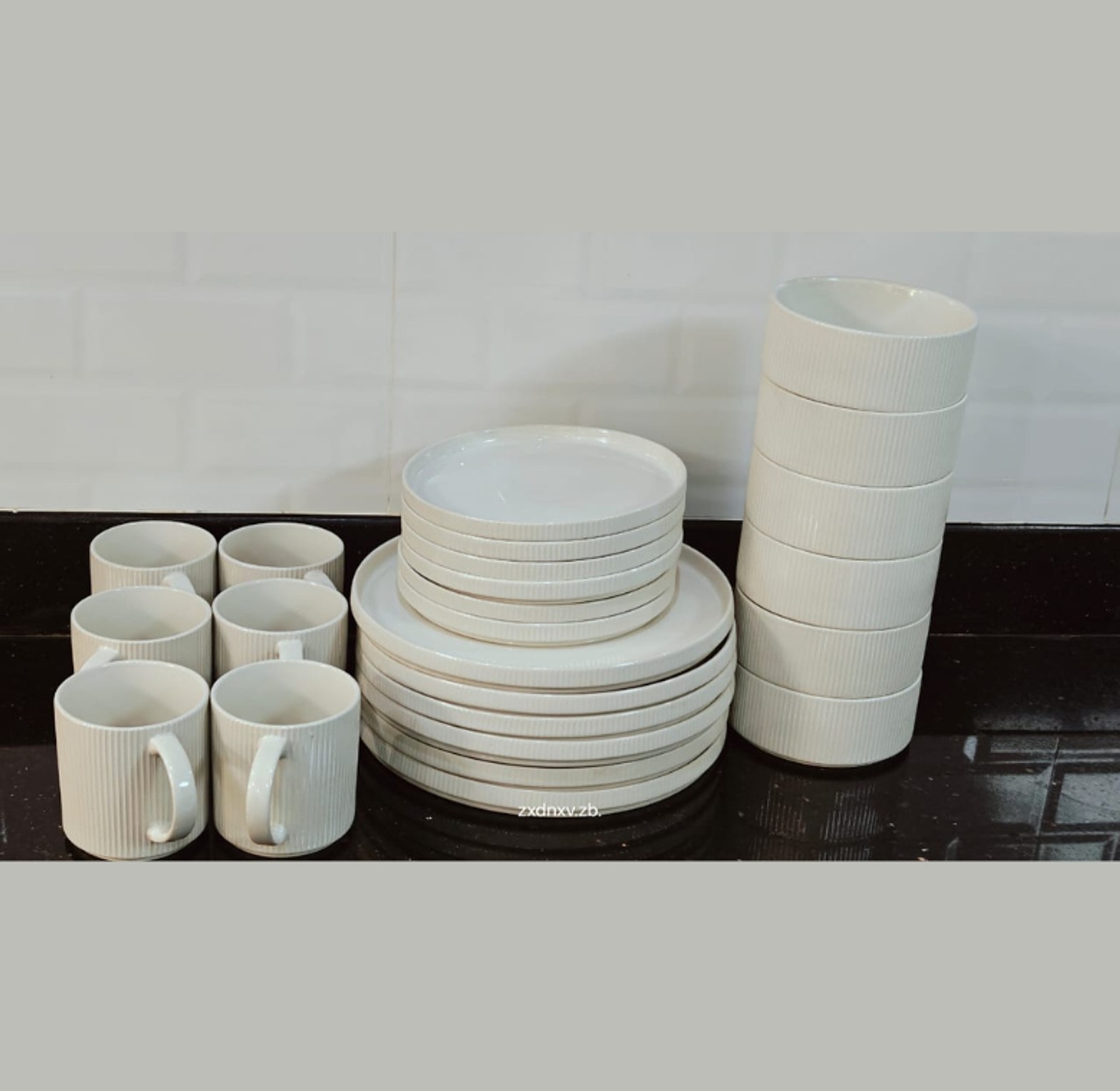 24-Piece Modern Off-White Fluted Porcelain Dinnerware Set image