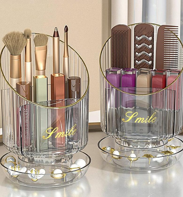 Rotating Desktop Makeup Brush Storage Bucket and Large-Capacity Cosmetic Organizer image