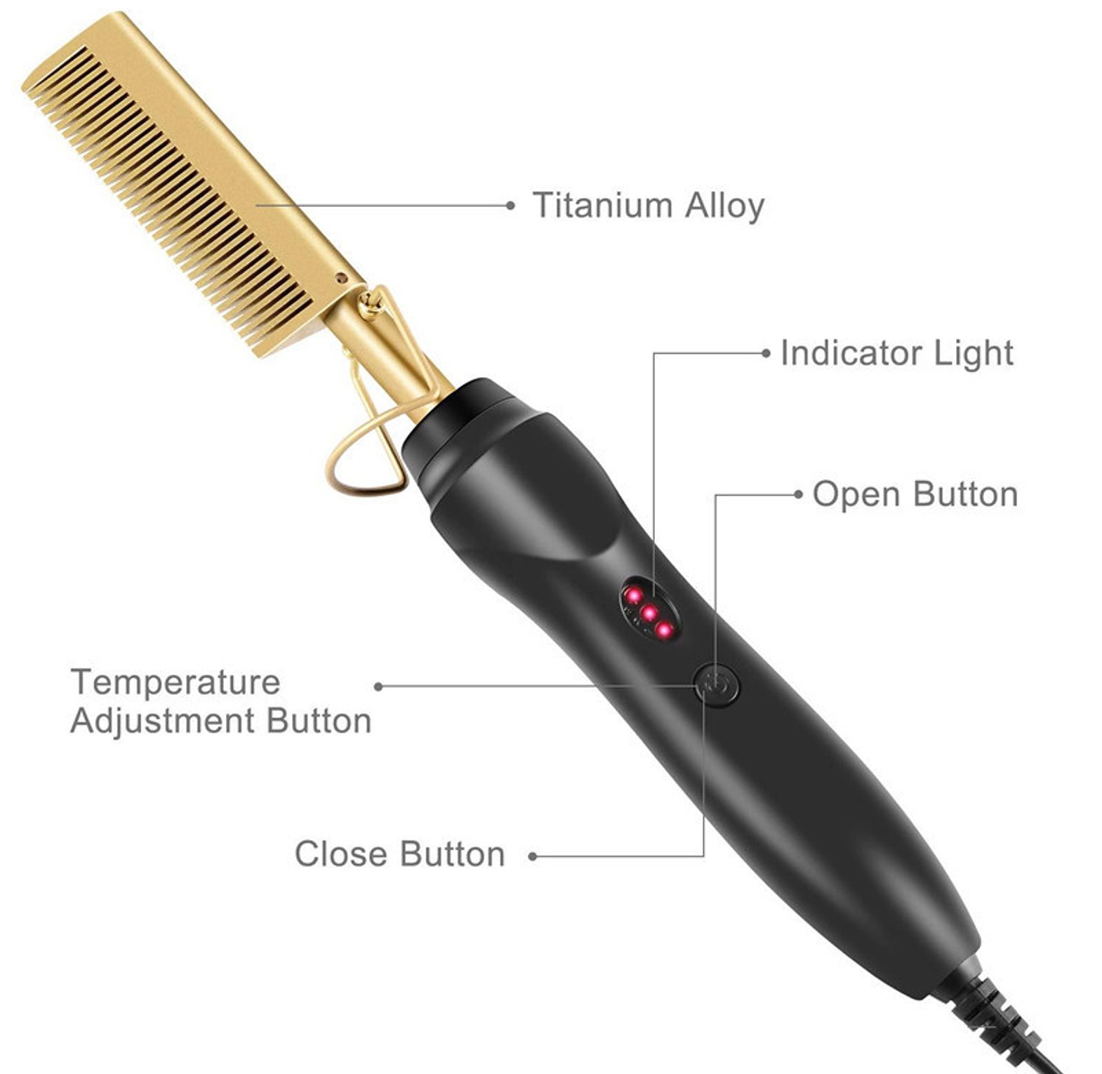 Professional Gold Ceramic Electric Hot Comb 450°F Hair Straightener for 4C Natural Hair – Premium Silk Press Machine image